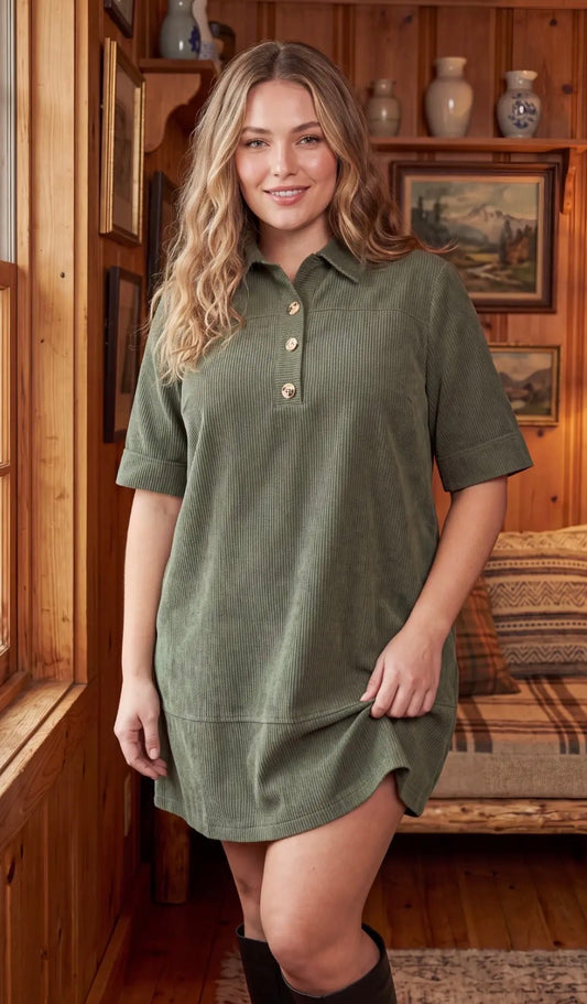 Curvy olive corduroy dress