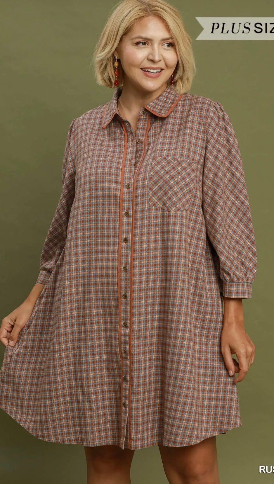 Curvy checkered button down dress