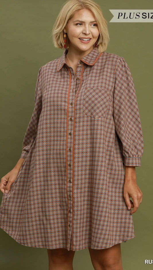 Curvy checkered button down dress