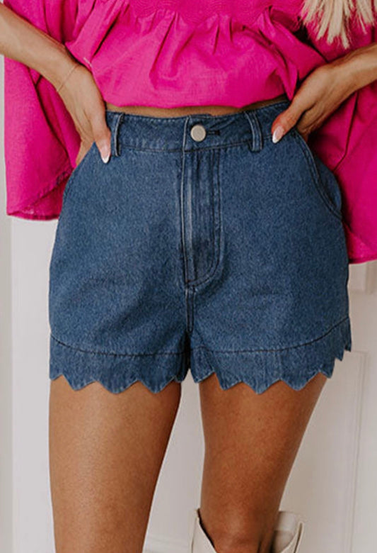 Scalloped denim shorts