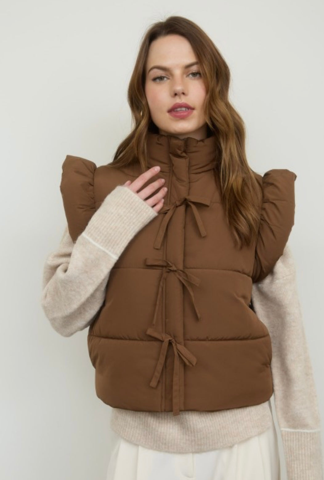 Mocha puff sleeve vest