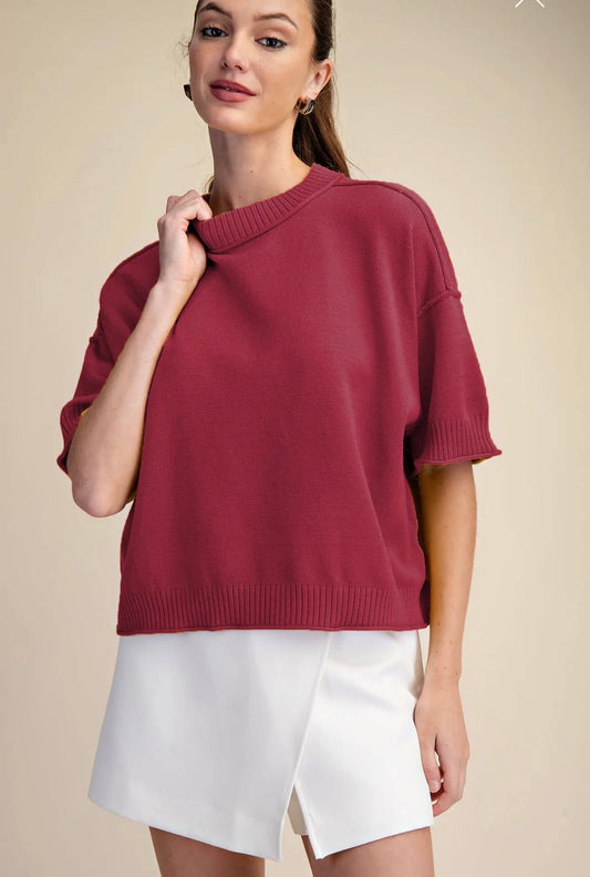 Crew neck elbow length sweater
