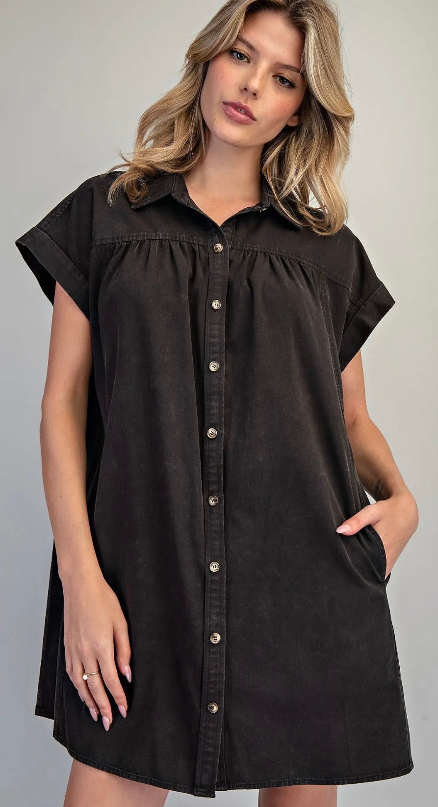 Black mini shirt dress