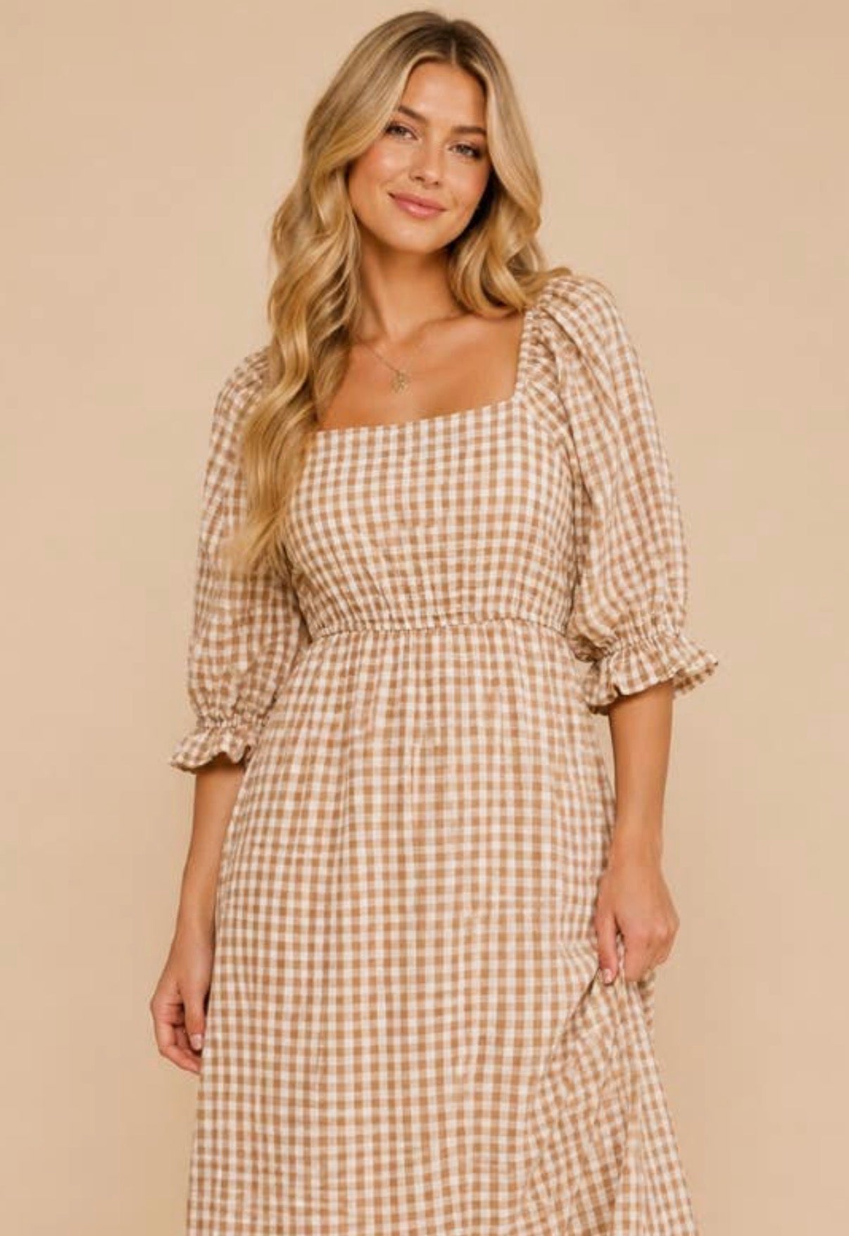 Brown gingham maxi dress – Bboutique