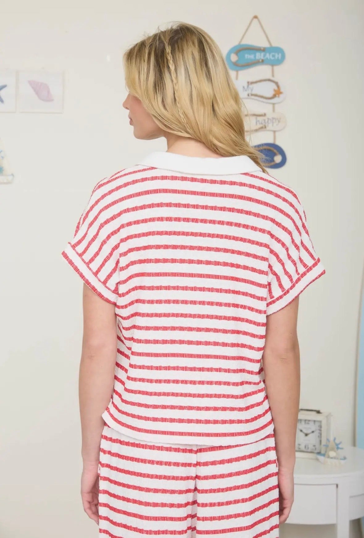 Red stripe short set