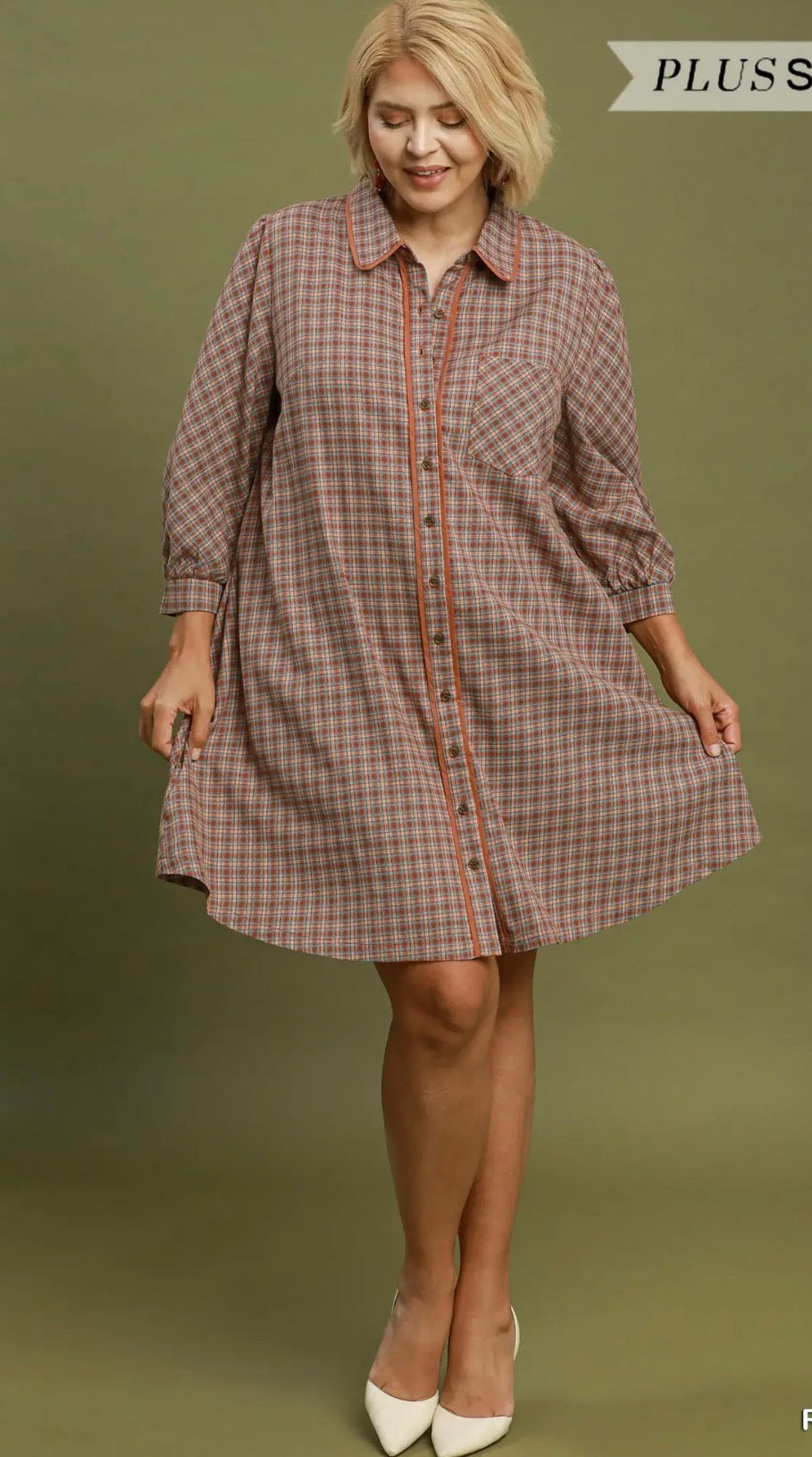 Curvy checkered button down dress