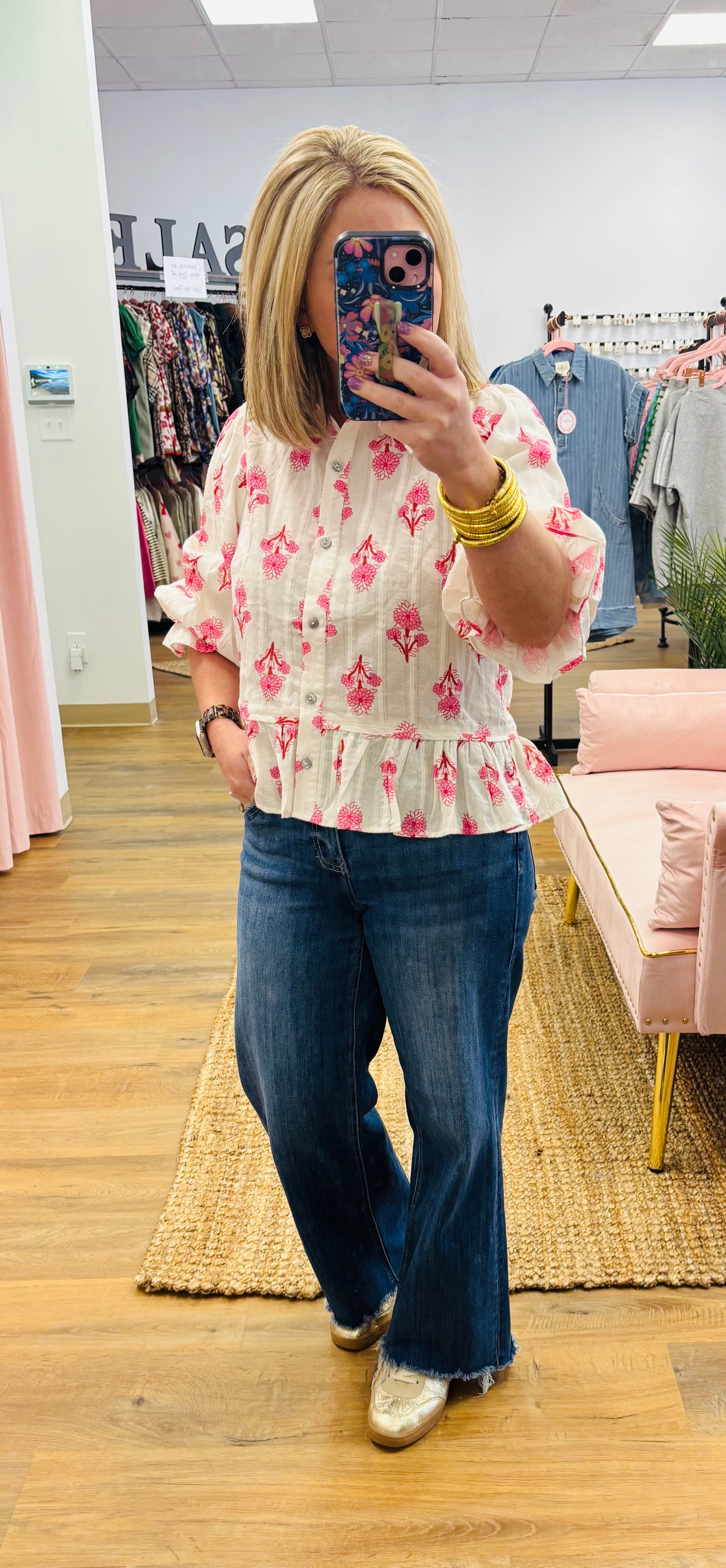 Pink flower ruffle top