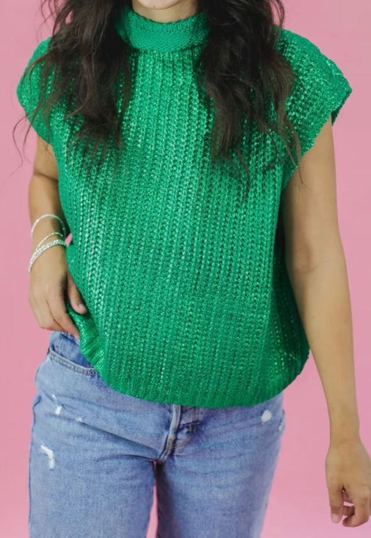 Shiny green sweater top
