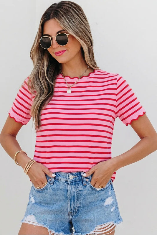 Pink/red stripe top