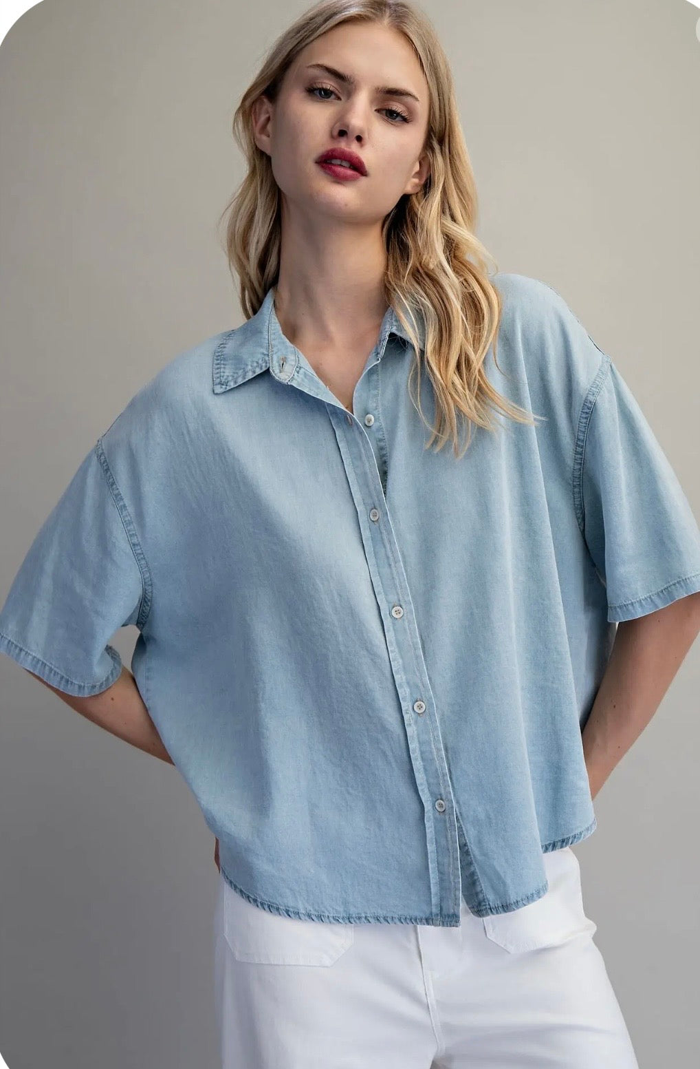 Denim button top