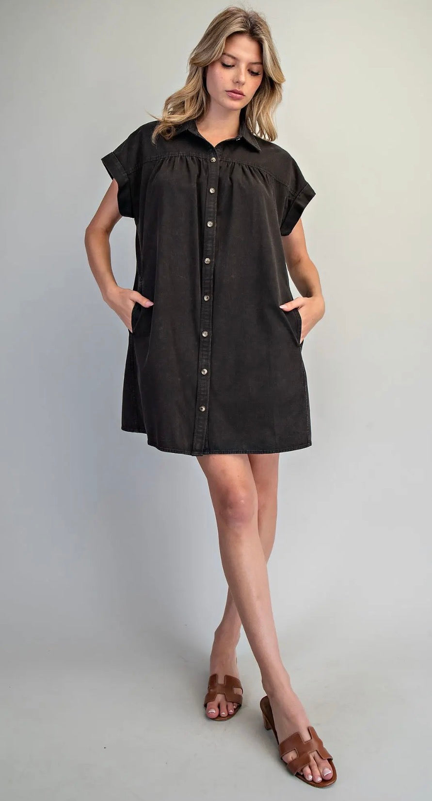 Black mini shirt dress