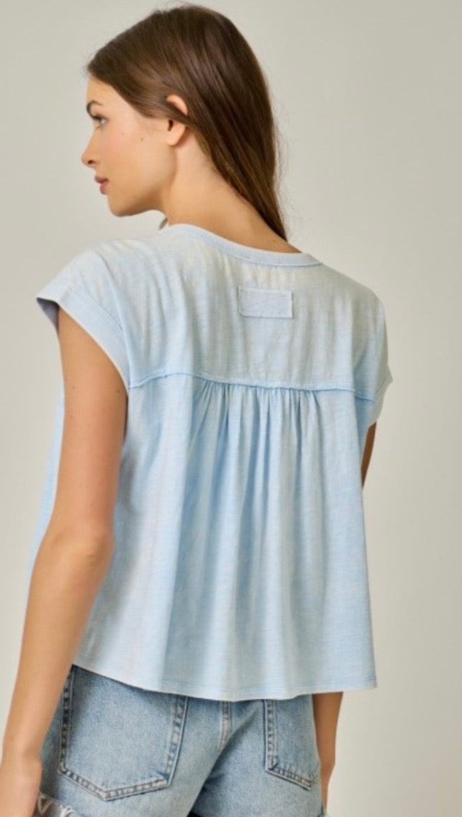 Baby blue mineral washed top