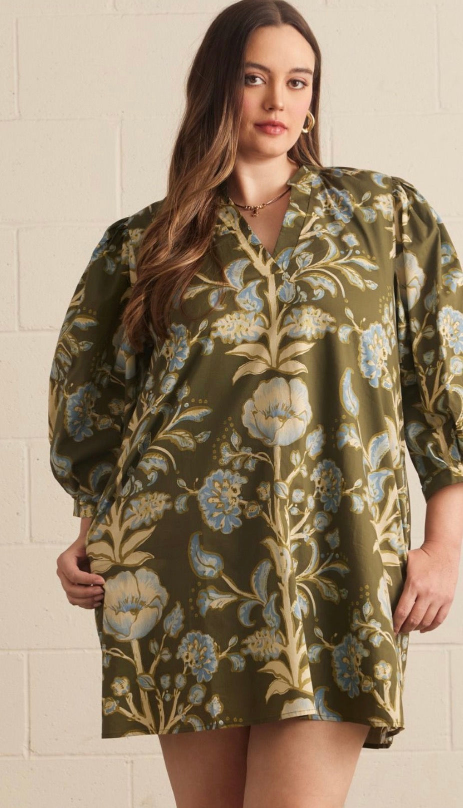 Curvy olive floral dress