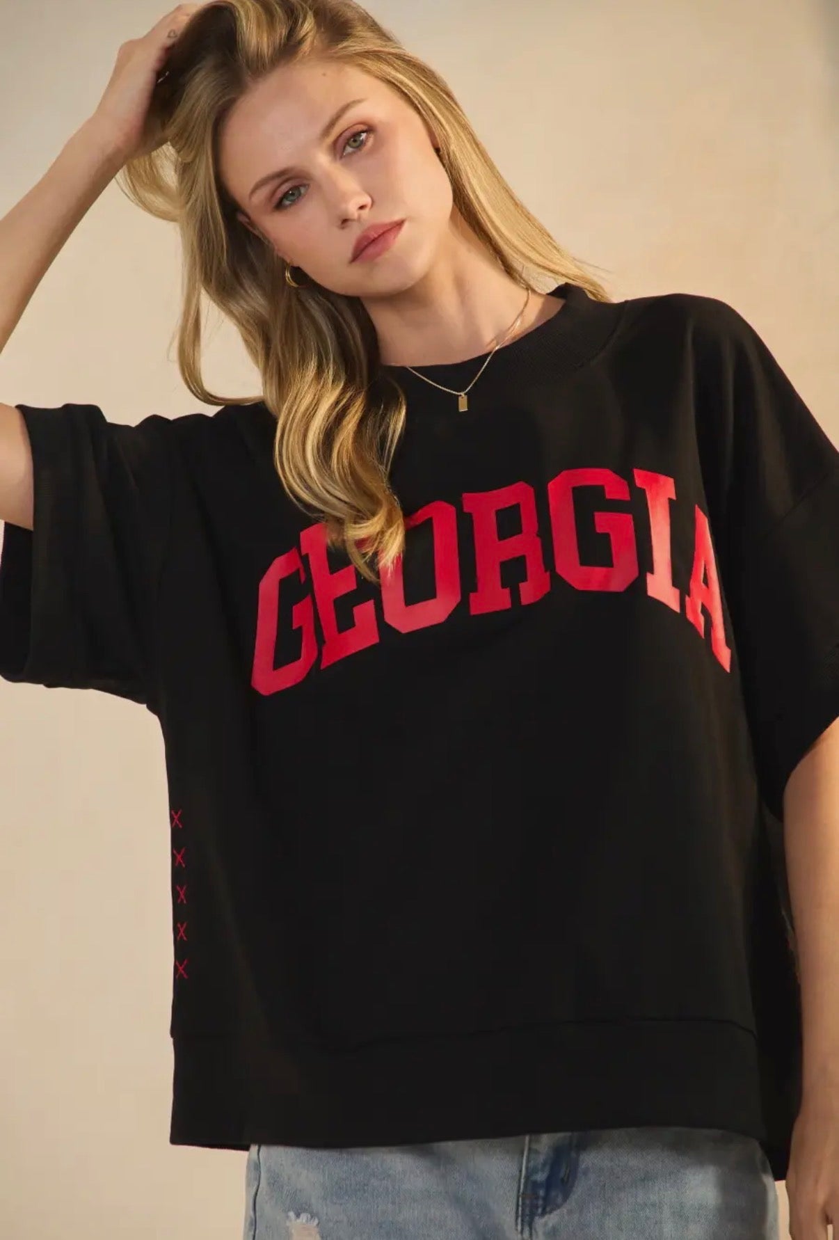 Georgia boxy varsity print top