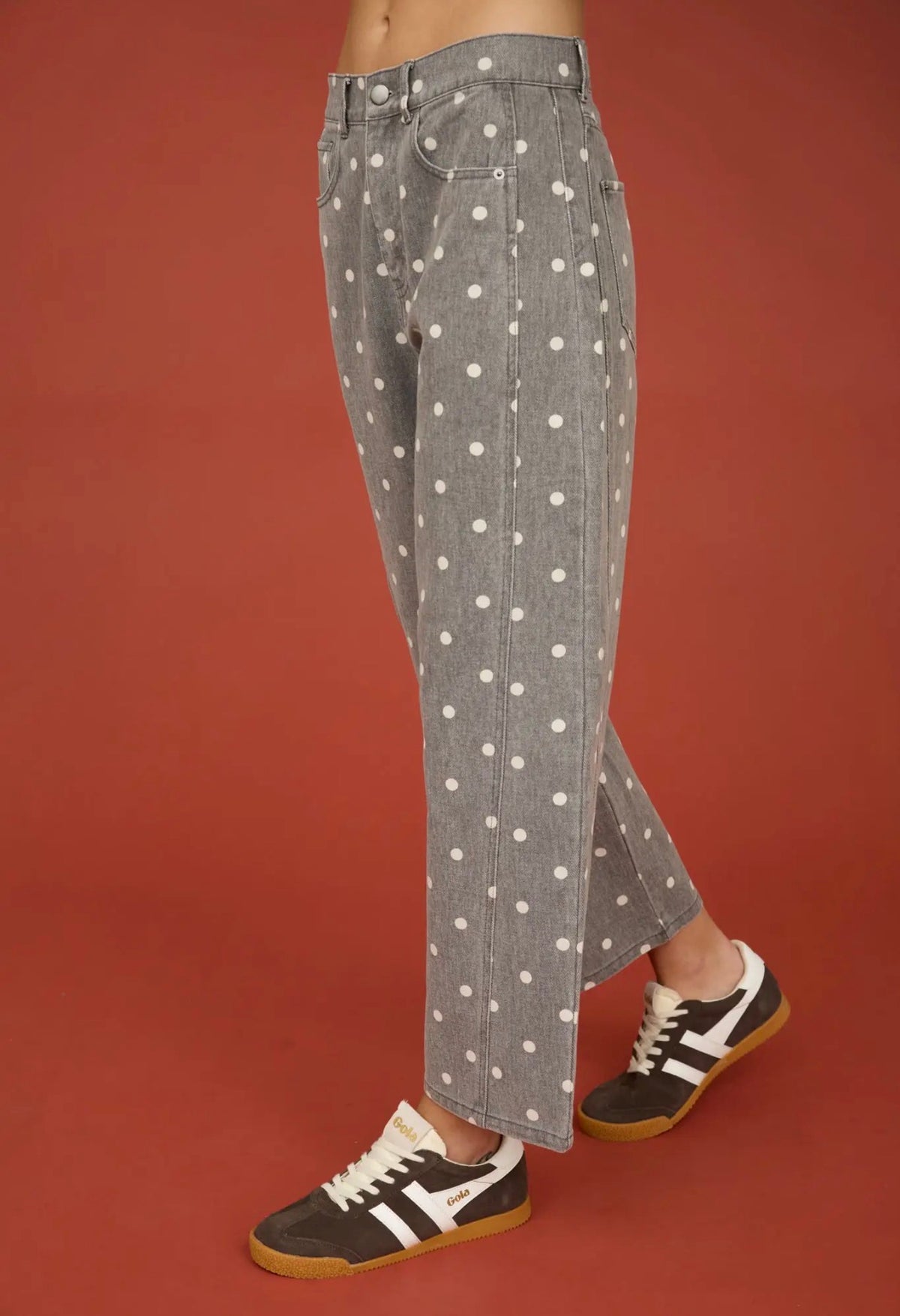 Charcoal polka dot hw wide leg