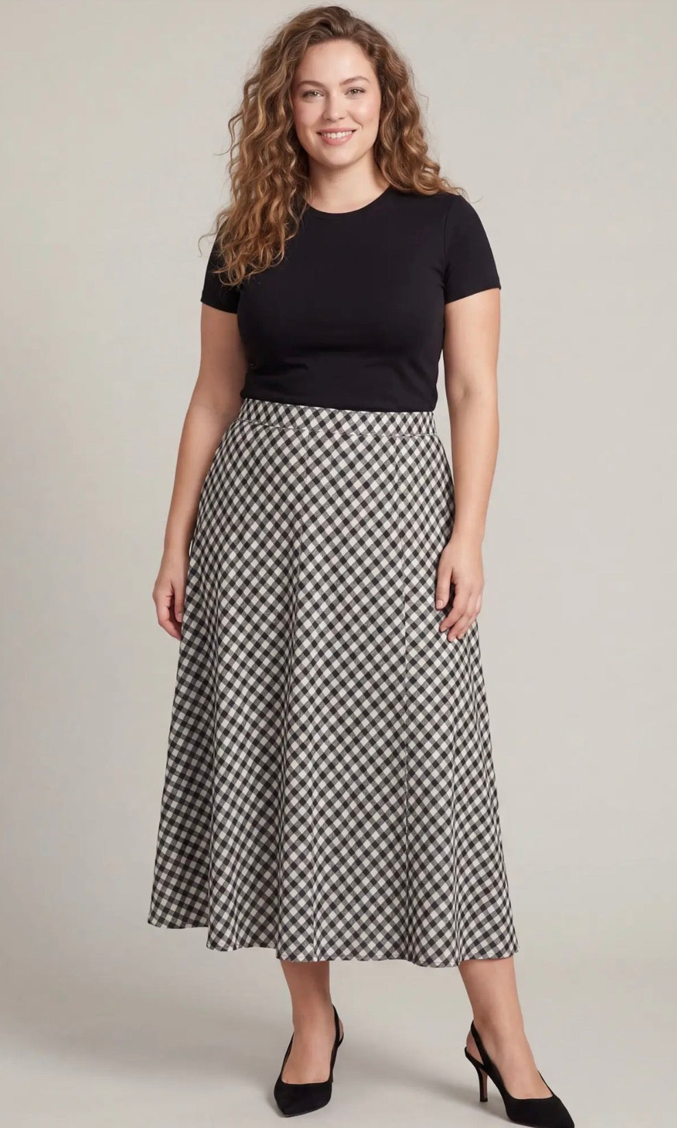 Black woven check print skirt