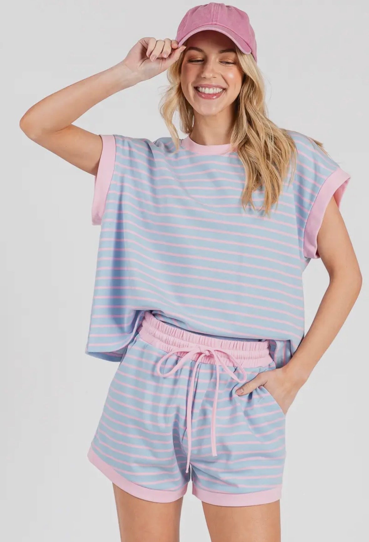 Striped terry top and short
