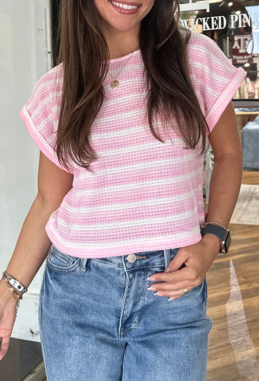 Pink waffle knit top