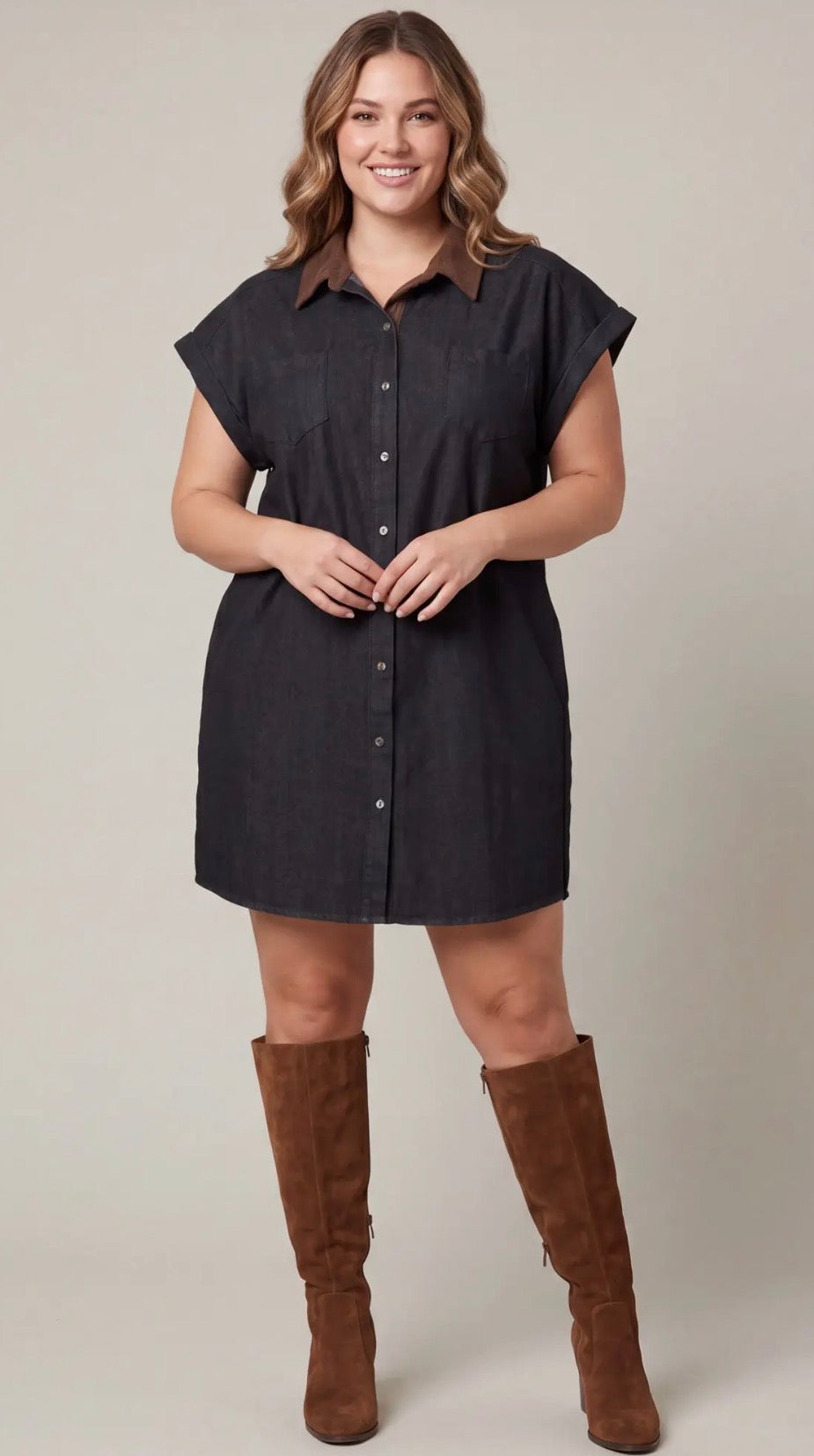 Curvy black washed denim dress