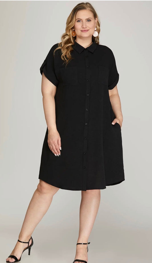 Black curvy shirt dress