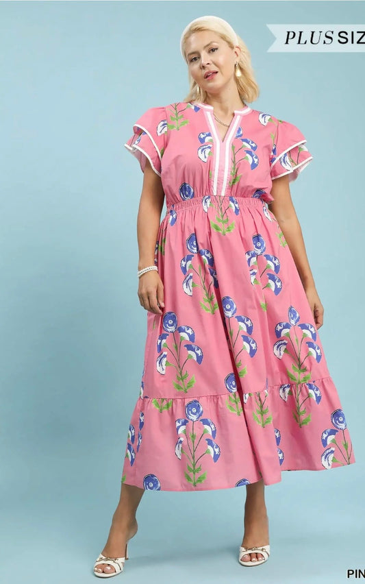 Pink floral curvy dress