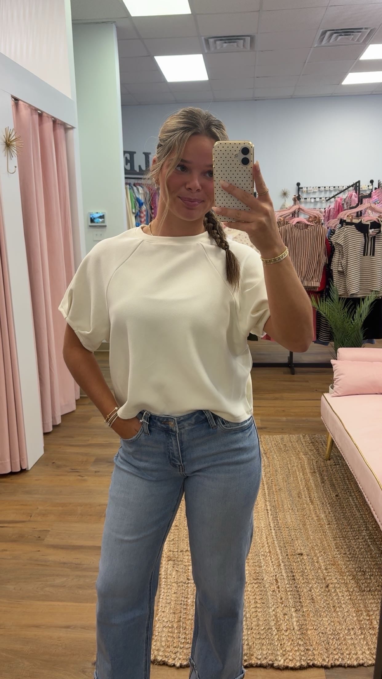Round neck puff sleeve tops