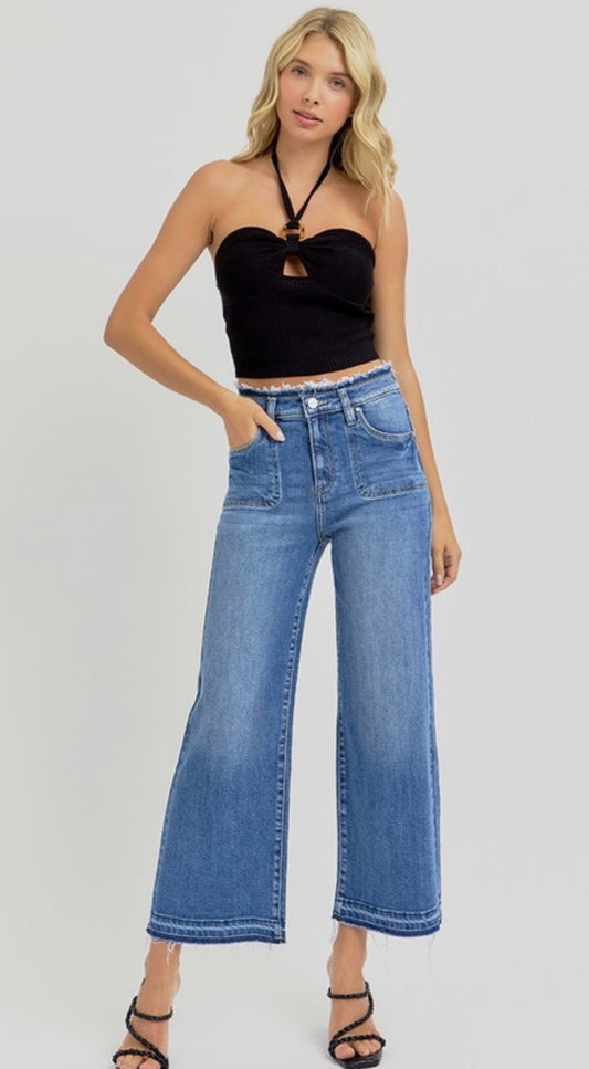 Risen highrise crop wide jeans
