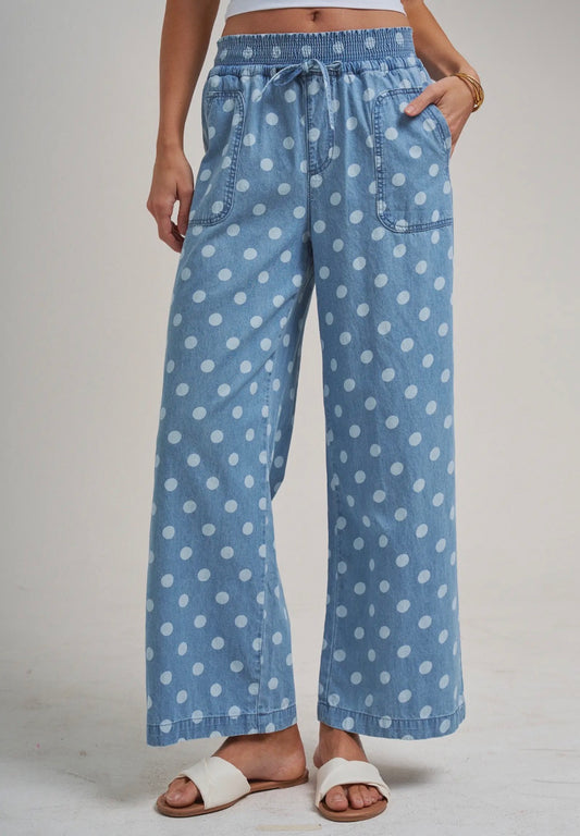 Polka dot chambray denim