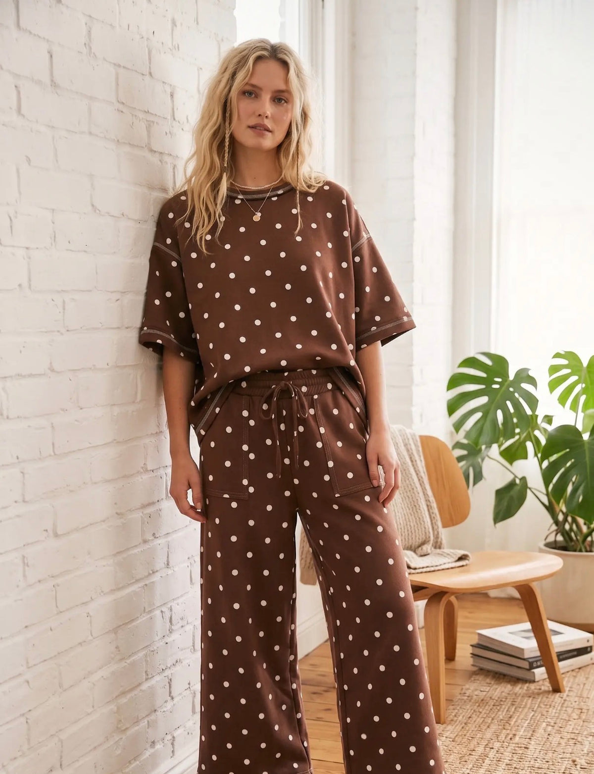 Mocha polka dot set