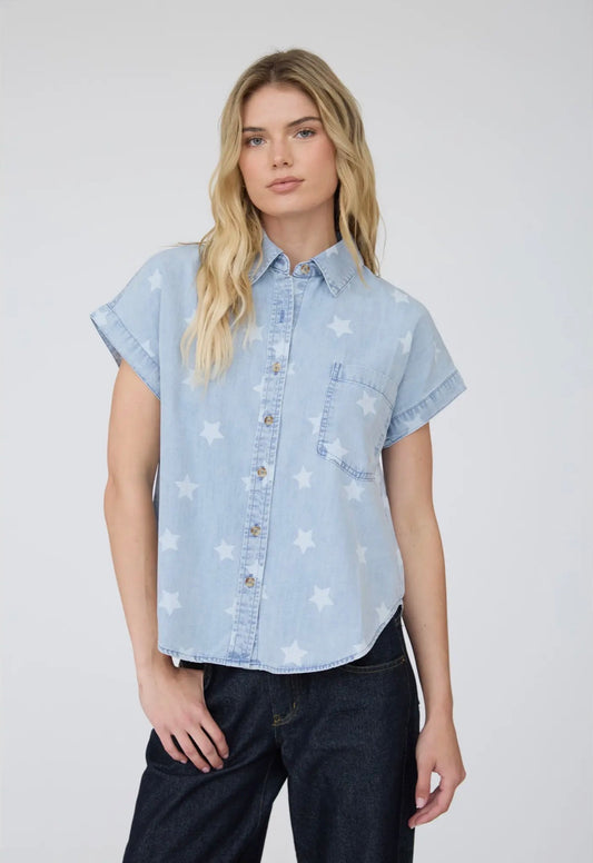 Star button chambray top