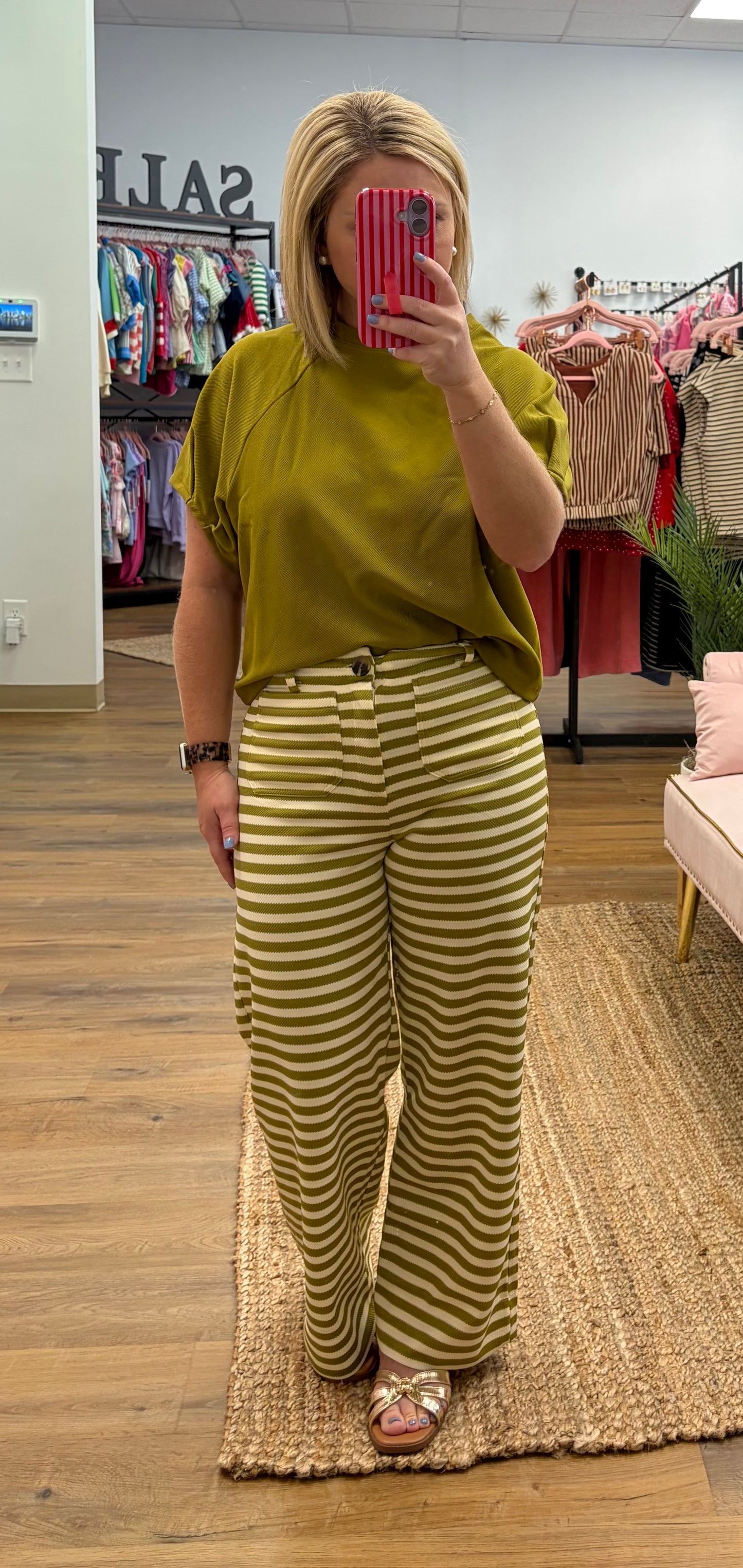 Lt olive stripe stretchy pants