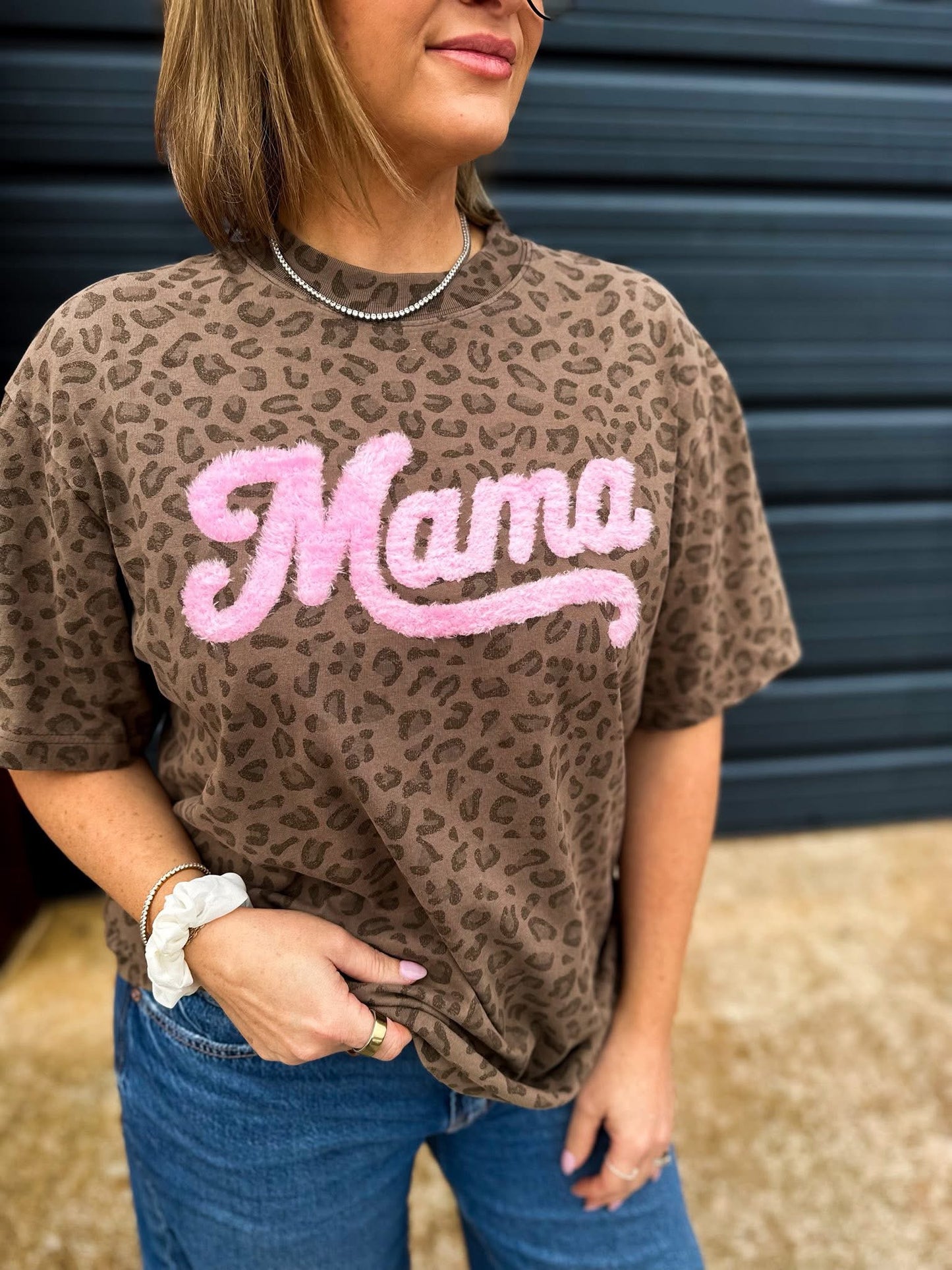 Mama cheetah fuzzy patch tee