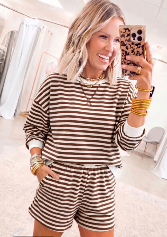 Brown stripe short set