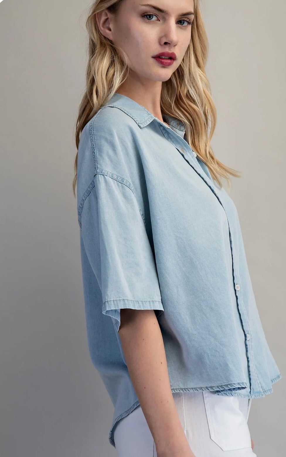 Denim button top