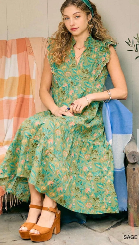 Sage floral dress