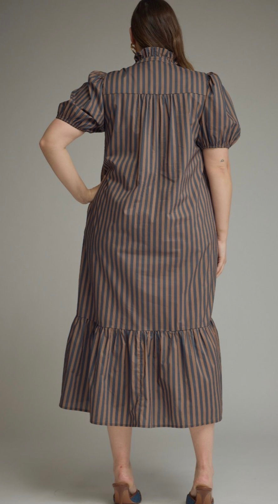 Navy/brown stripe curvy dress
