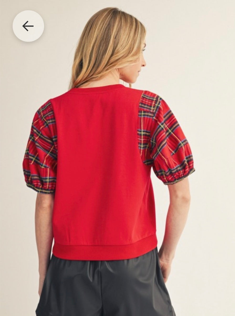 Red plaid sleeve top