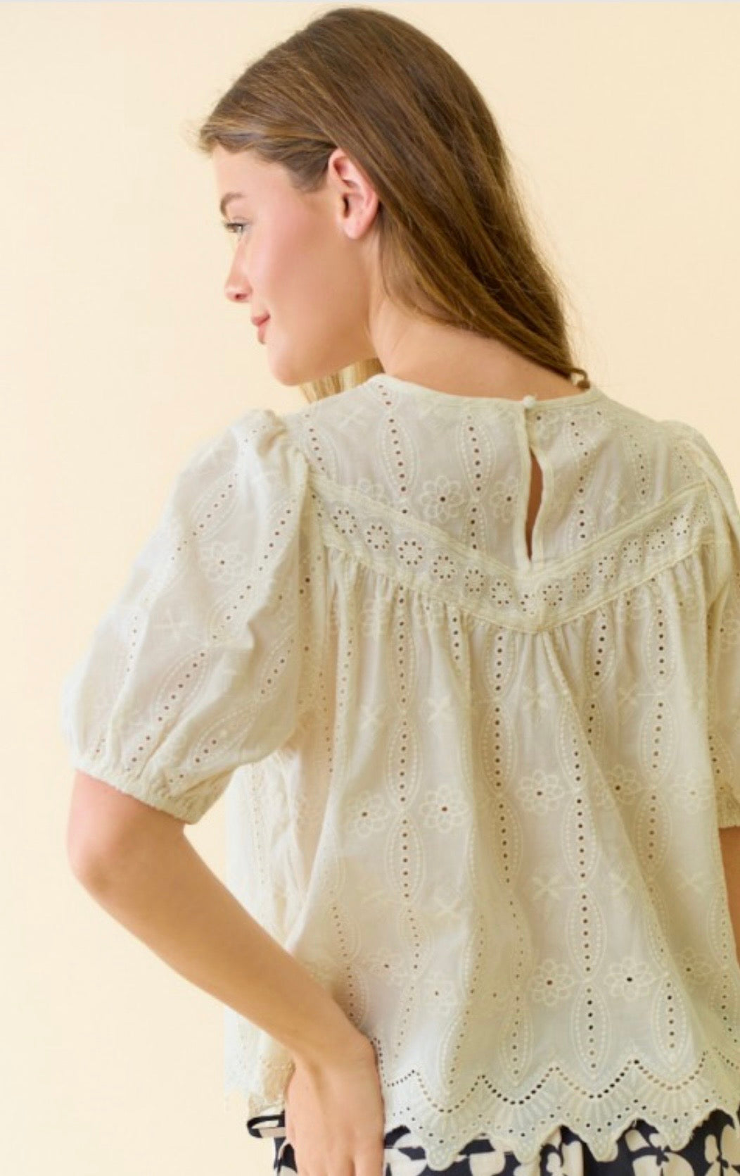 Ivory eyelet puff sleeve top