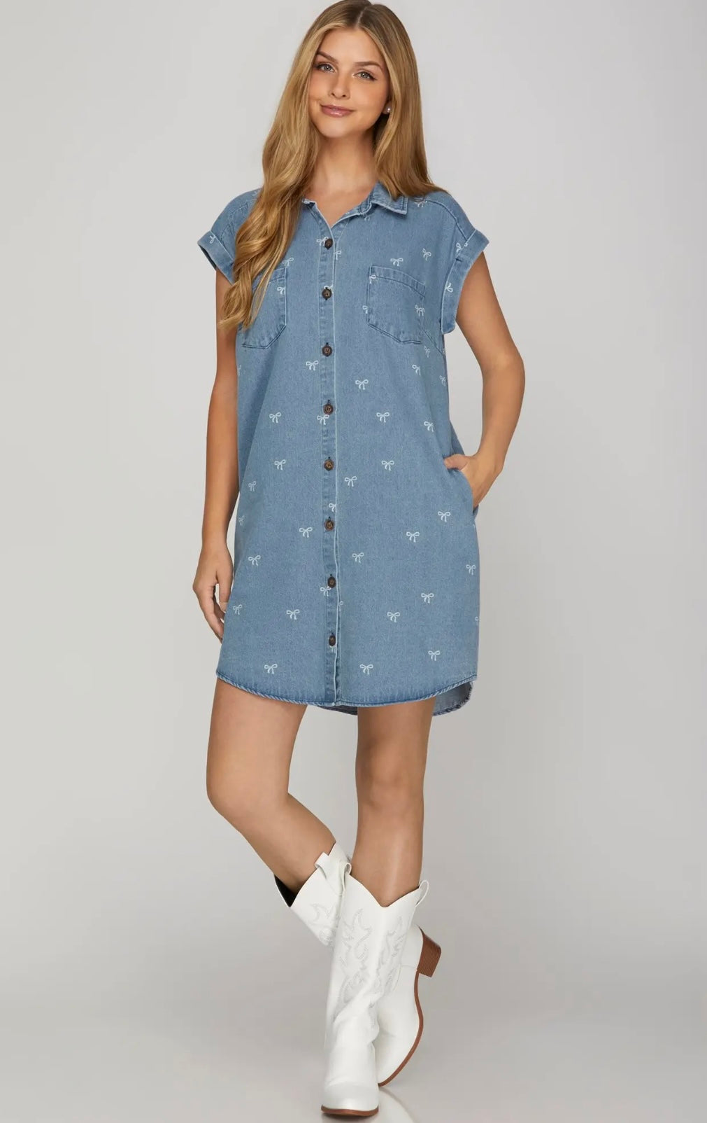 Bow denim dress