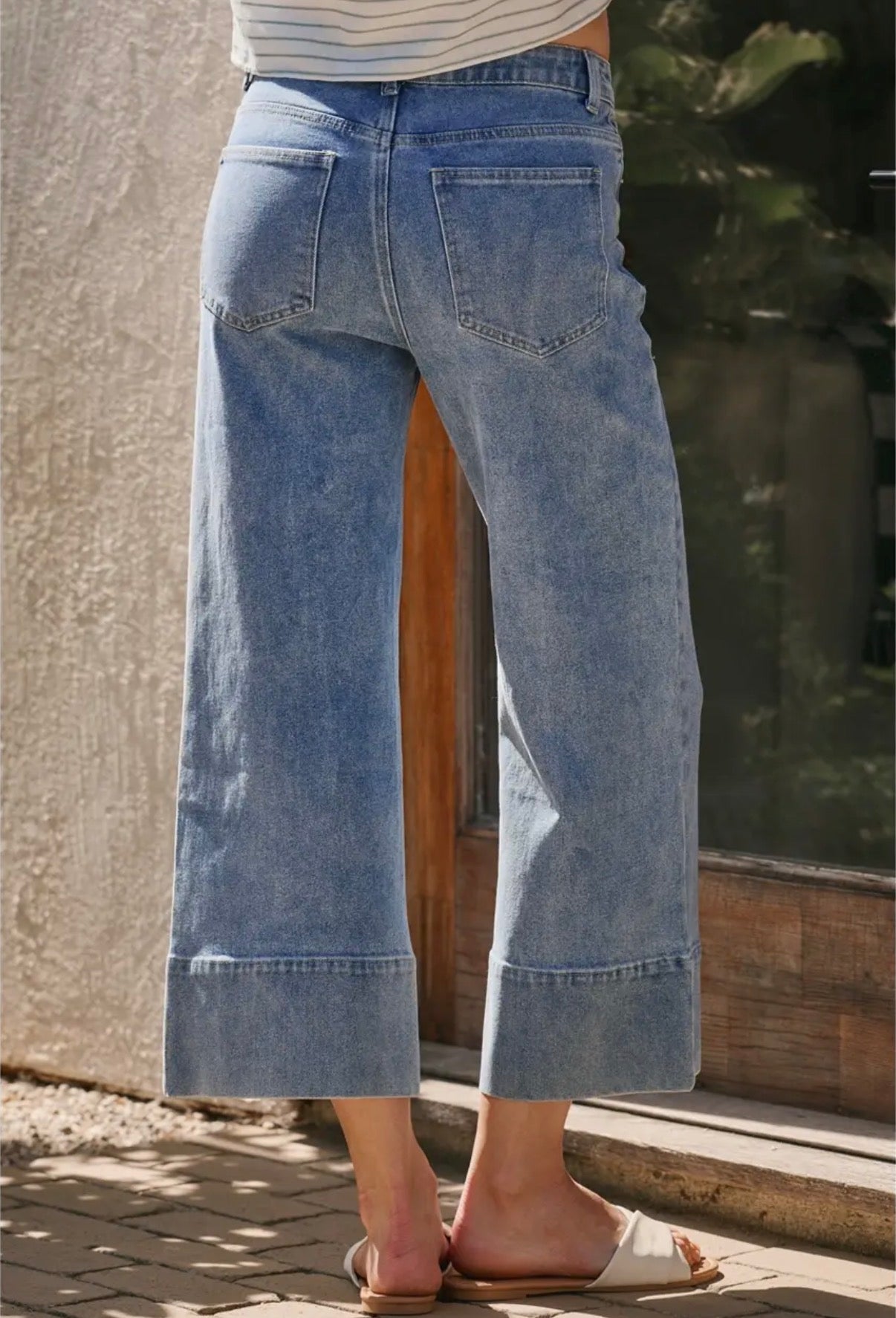 Midrise stretch denim wide leg