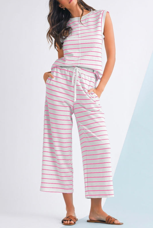 Pink stripe pant set