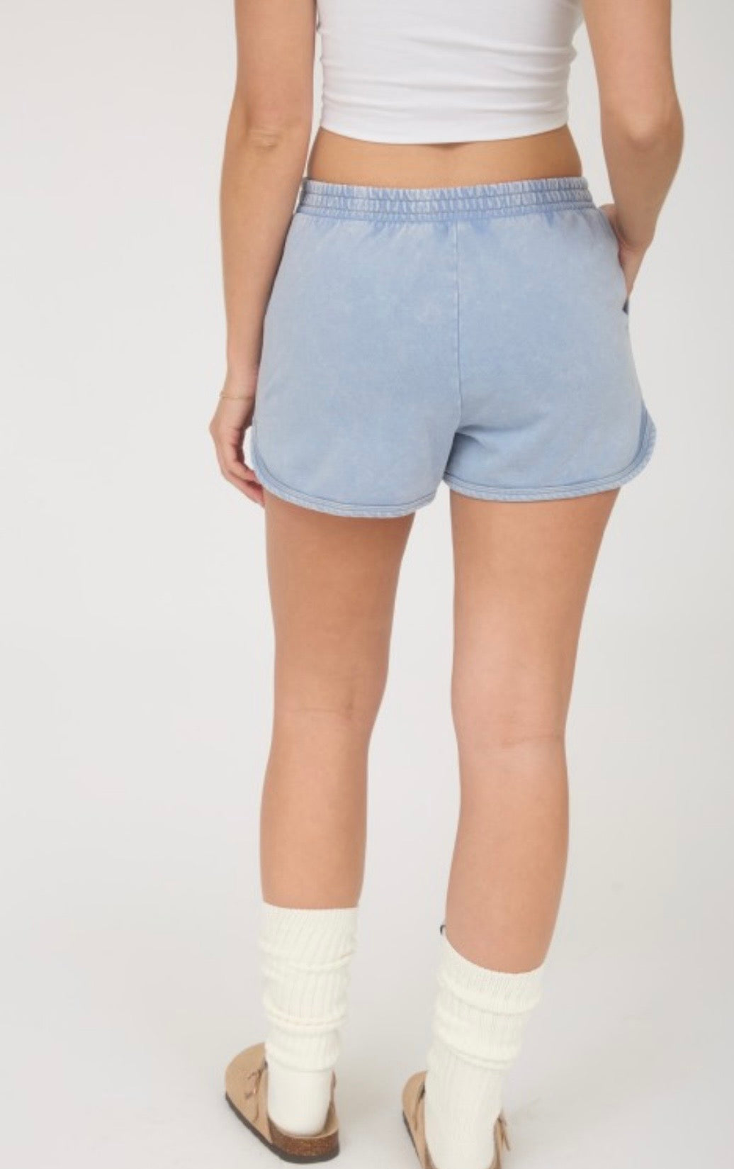Acid wash drawstring shorts