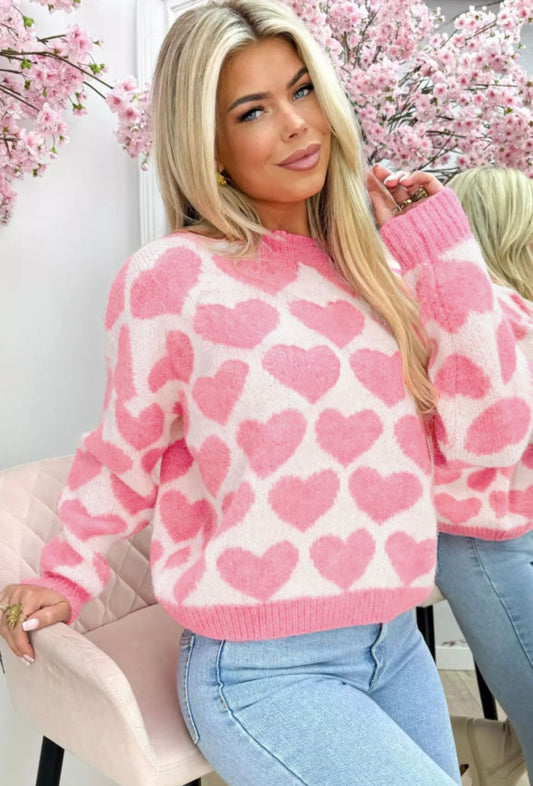 Pink multi heart sweater
