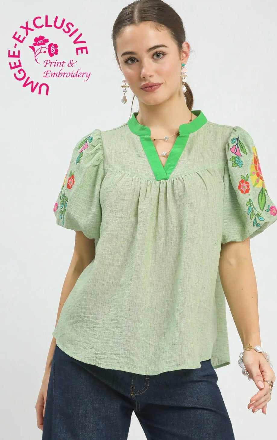 Green floral sleeve top