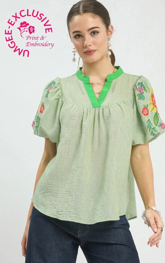 Green floral sleeve top