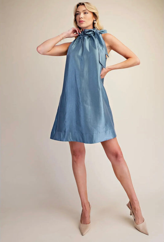 Slate ruffle neck mini dress