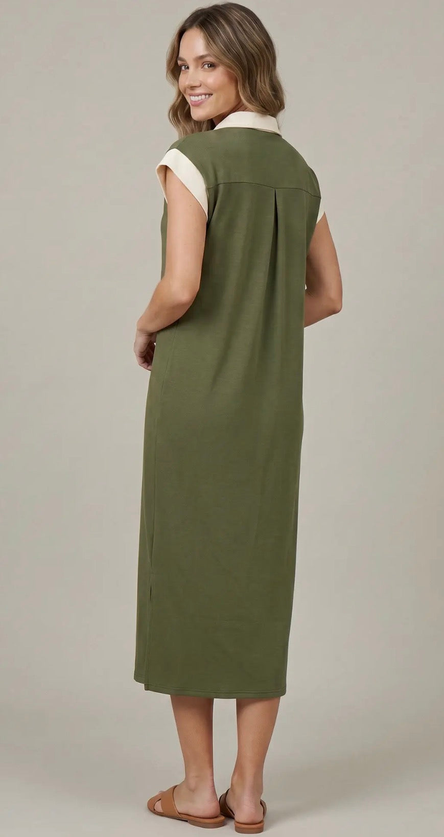 Drop shoulder midi dress w/pockets