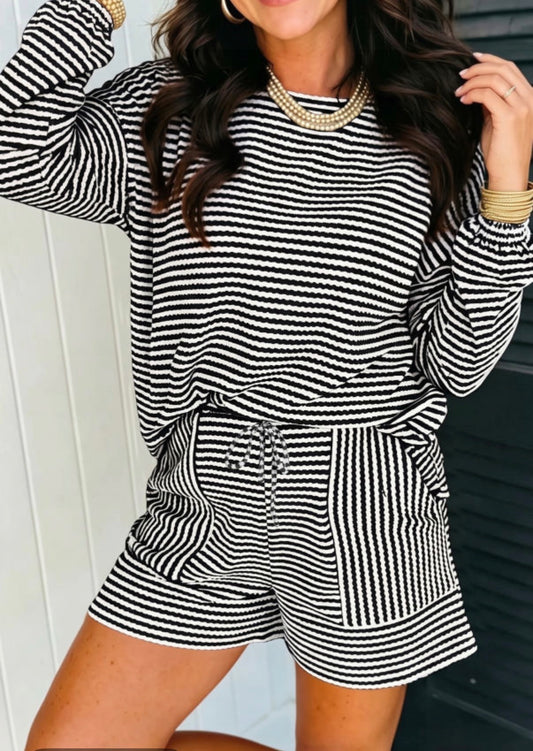 Black stripe short set