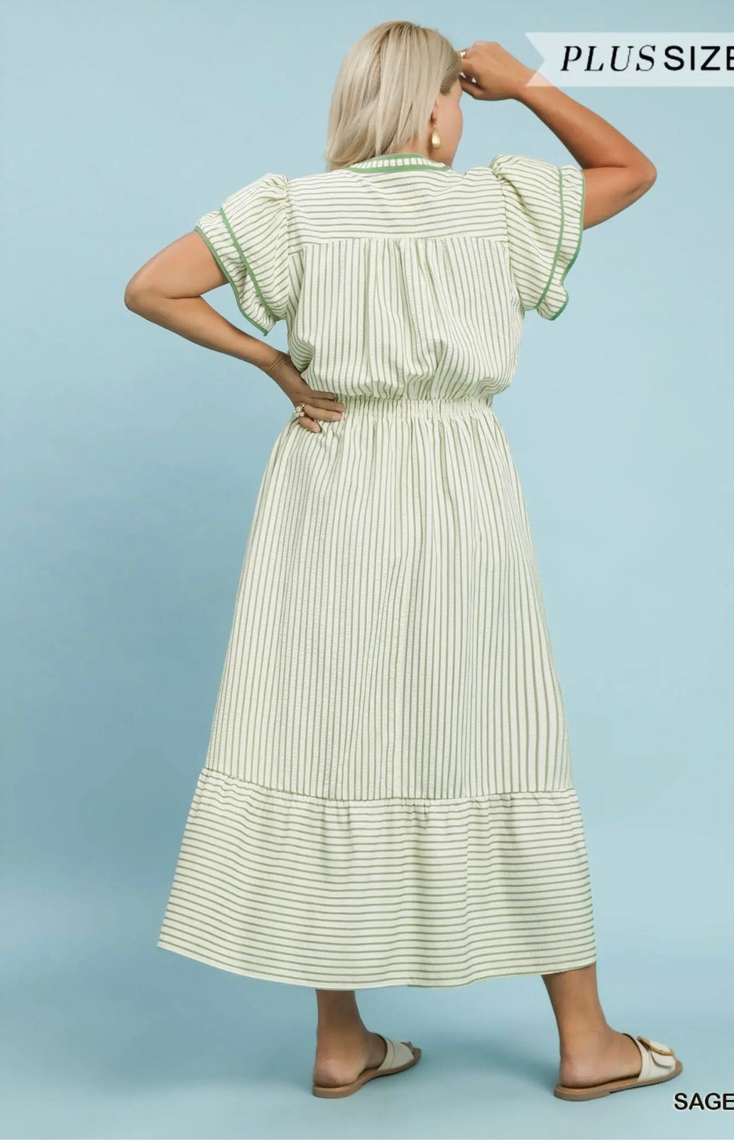 Sage stripe curvy dress