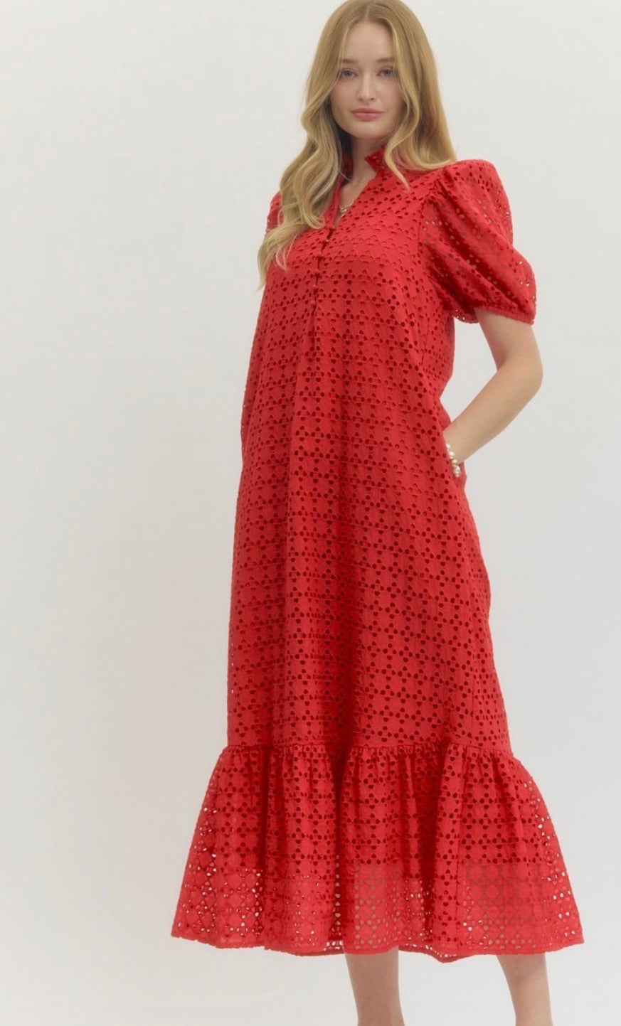Red eyelet dress
